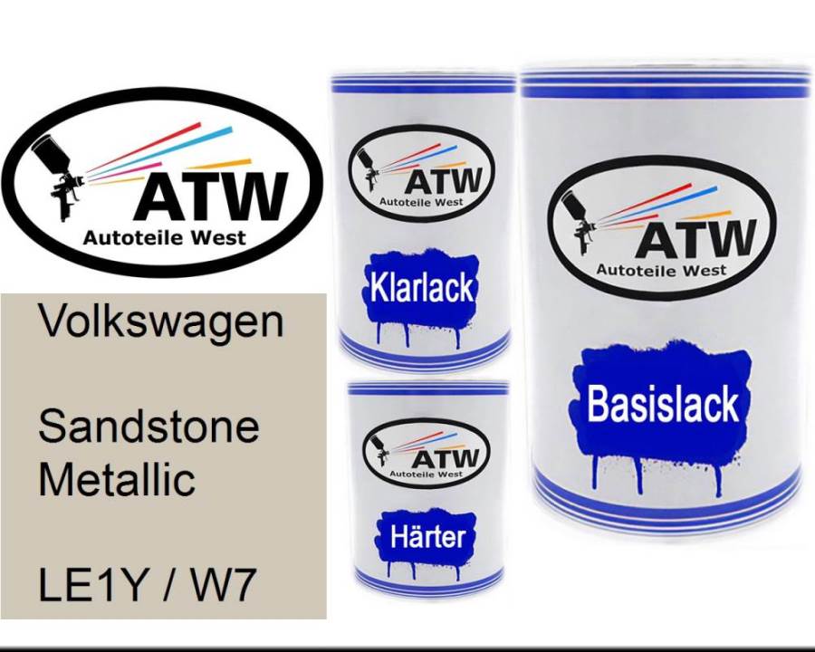 Volkswagen, Sandstone Metallic, LE1Y / W7: 500ml Lackdose + 500ml Klarlack + 250ml Härter - Set, von ATW Autoteile West.